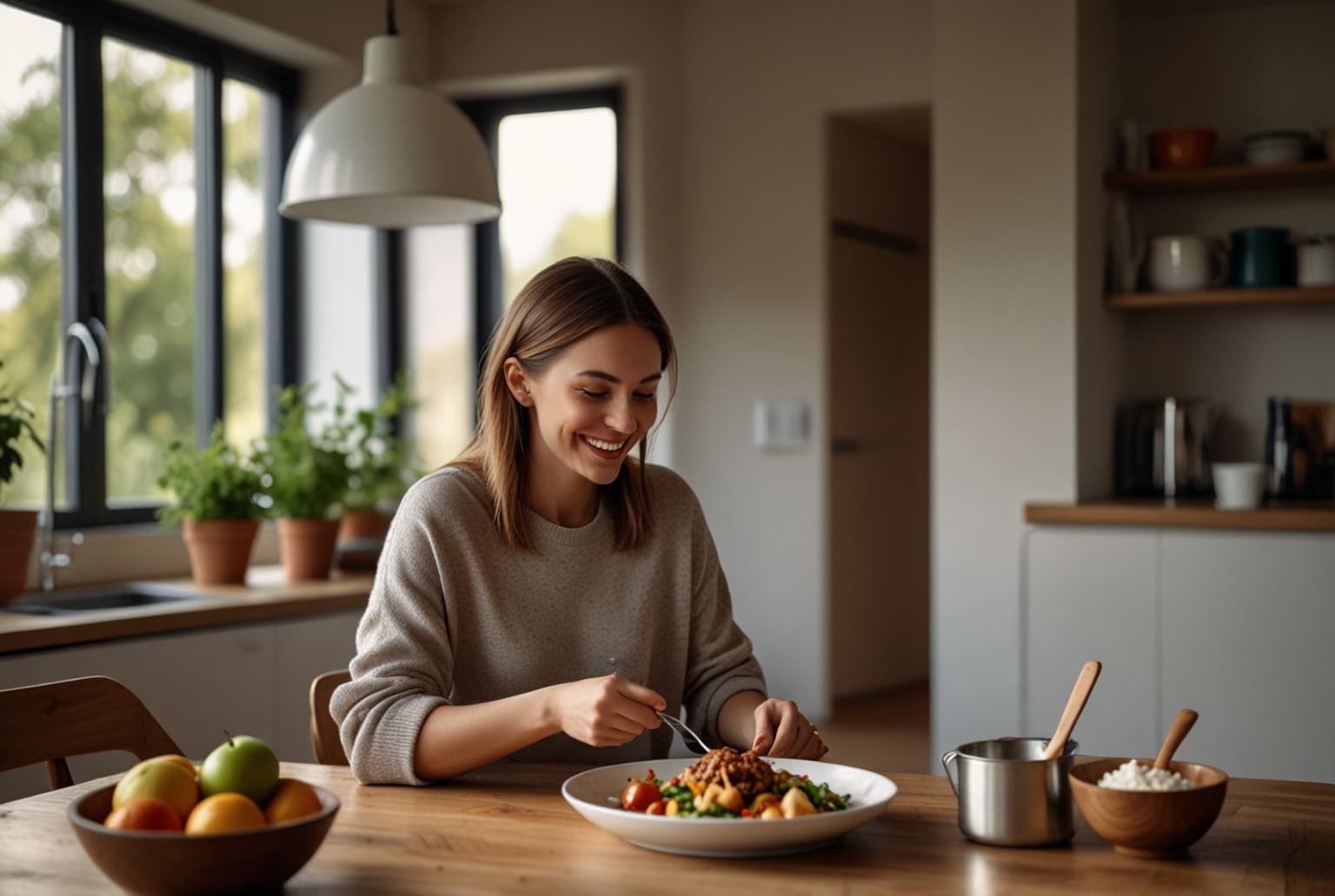 Temporary homepage lifestyle photo of a woman eating dinner